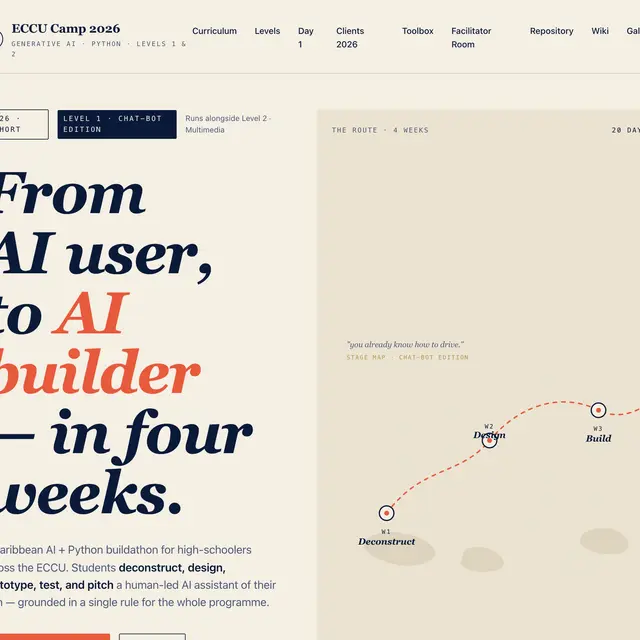 Screenshot of the ECCU Generative AI camp website home page